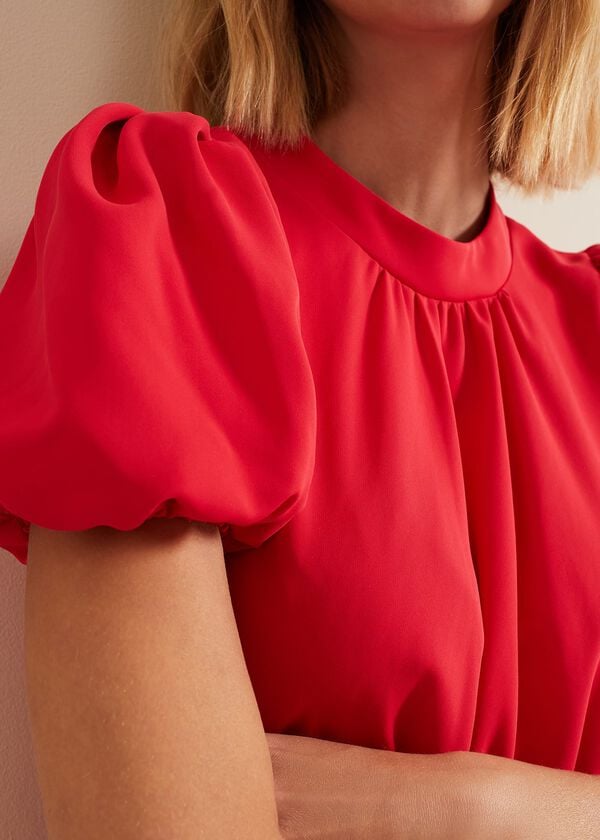 Phase Eight Paulina Coral Puff Sleeve Midi Dress