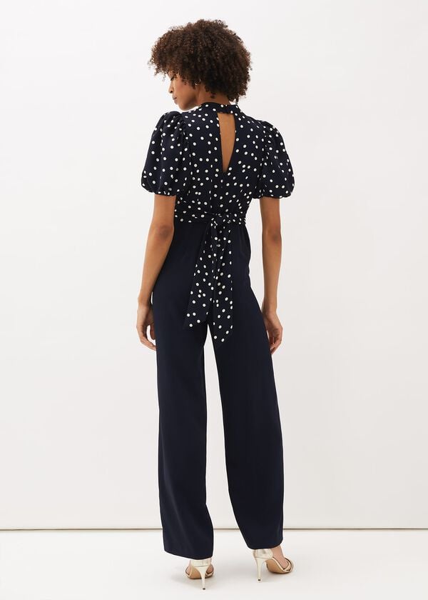 Phase Eight Paulina Puff Sleeve Spot Jumpsuit