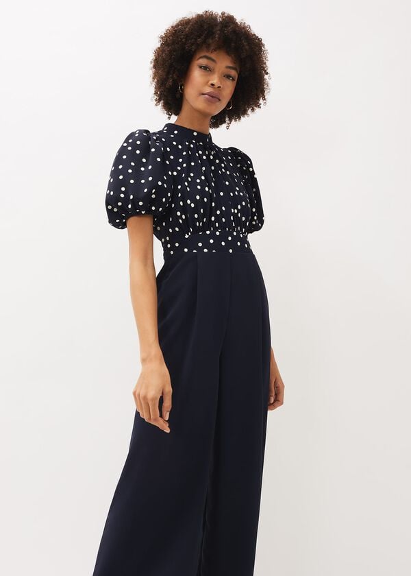 Phase Eight Paulina Puff Sleeve Spot Jumpsuit