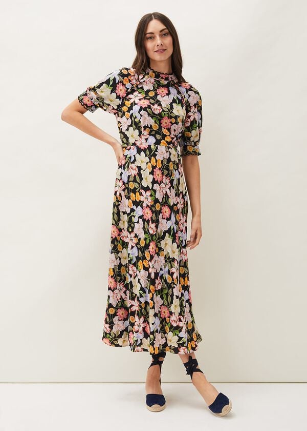 Phase Eight Penelope Floral Puff Sleeve Midi Dress