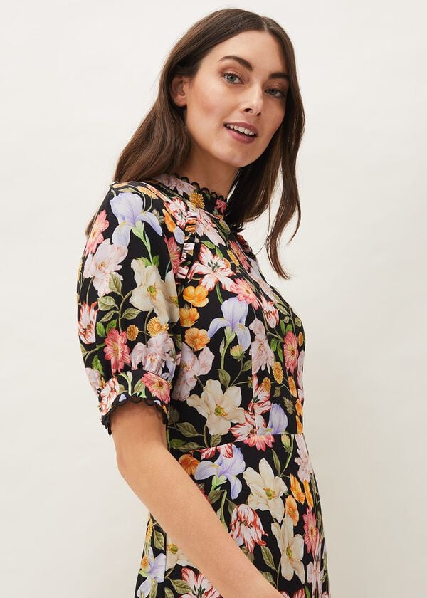 Phase Eight Penelope Floral Puff Sleeve Midi Dress