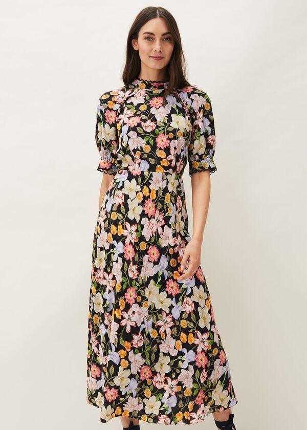 phase eight Penelope Floral Puff Sleeve Midi Dress