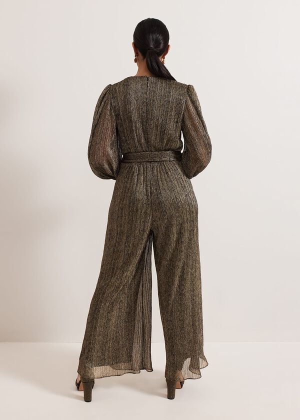 Phase Eight Petite Alli Gold Textured Jumpsuit