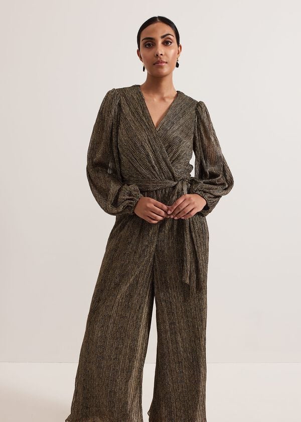 Phase Eight Petite Alli Gold Textured Jumpsuit