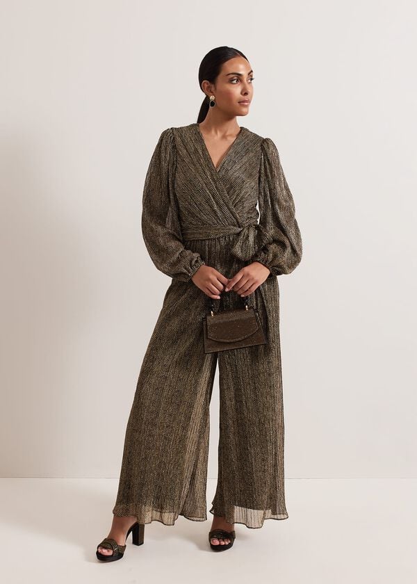 phase eight Petite Alli Gold Textured Jumpsuit