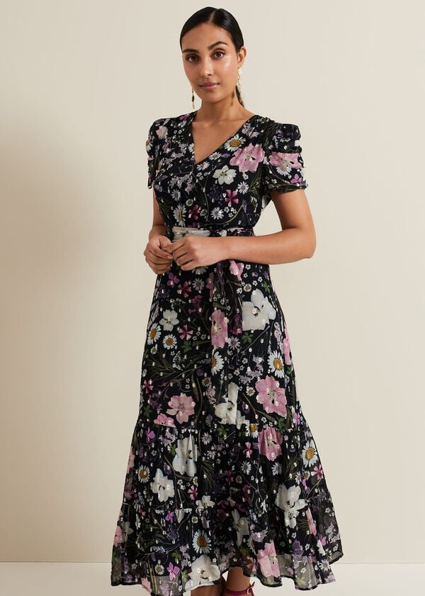 Phase Eight Petite Azalea Print Fil Coupe Dress