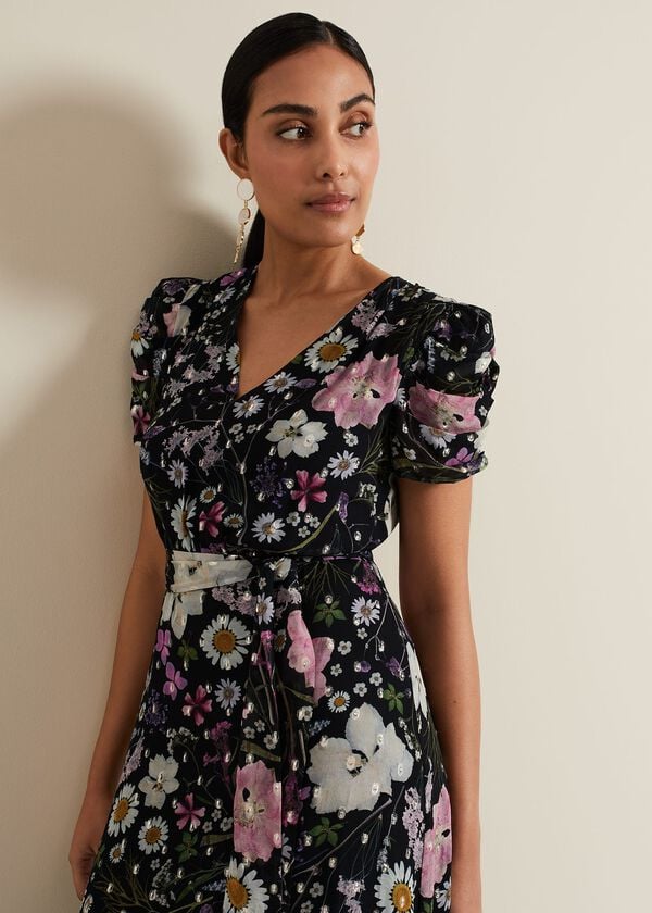 Phase Eight Petite Azalea Print Fil Coupe Dress