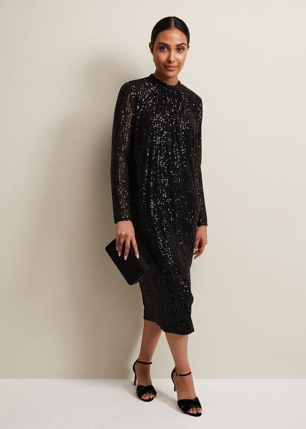 phase eight Petite Cindy Black Sequin Midi Dress