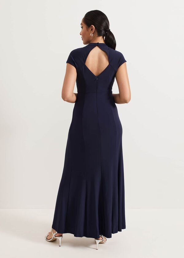 Phase Eight Petite Daisy Navy Ruched Maxi Dress