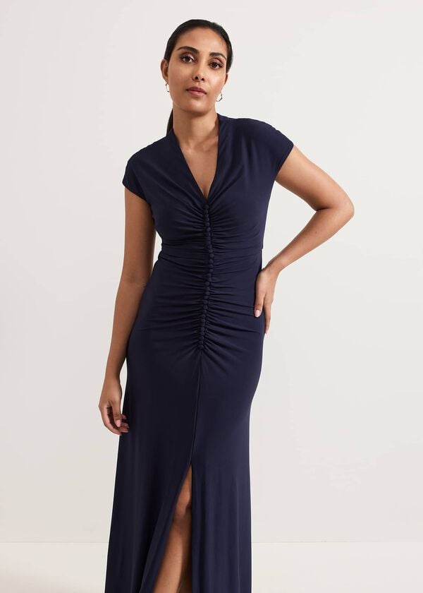 Phase Eight Petite Daisy Navy Ruched Maxi Dress