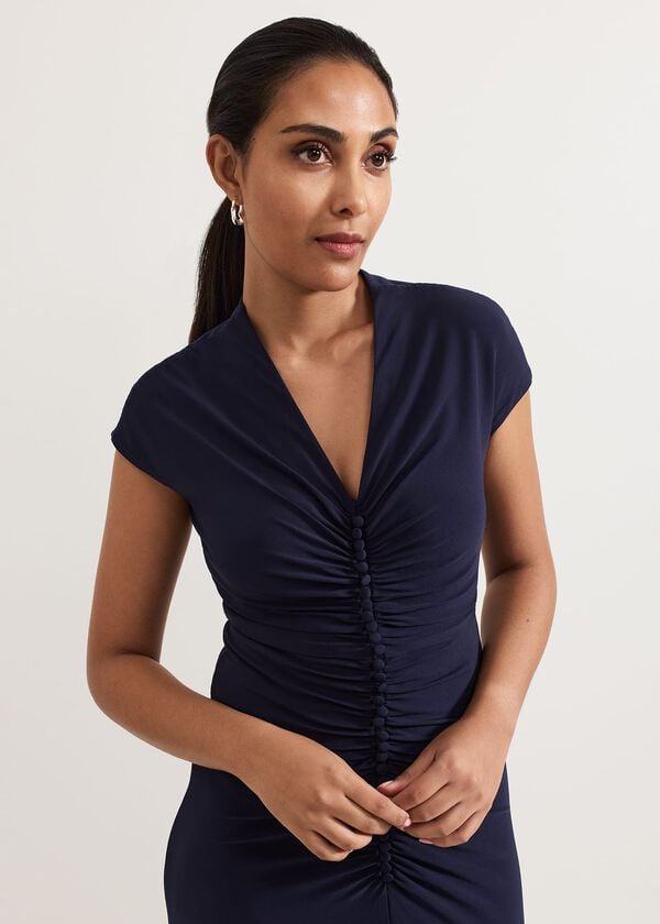 Phase Eight Petite Daisy Navy Ruched Maxi Dress