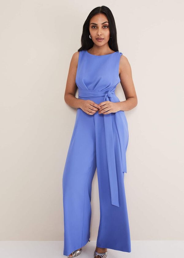Phase Eight Petite Elaina Blue Wide Leg Jumpsuit