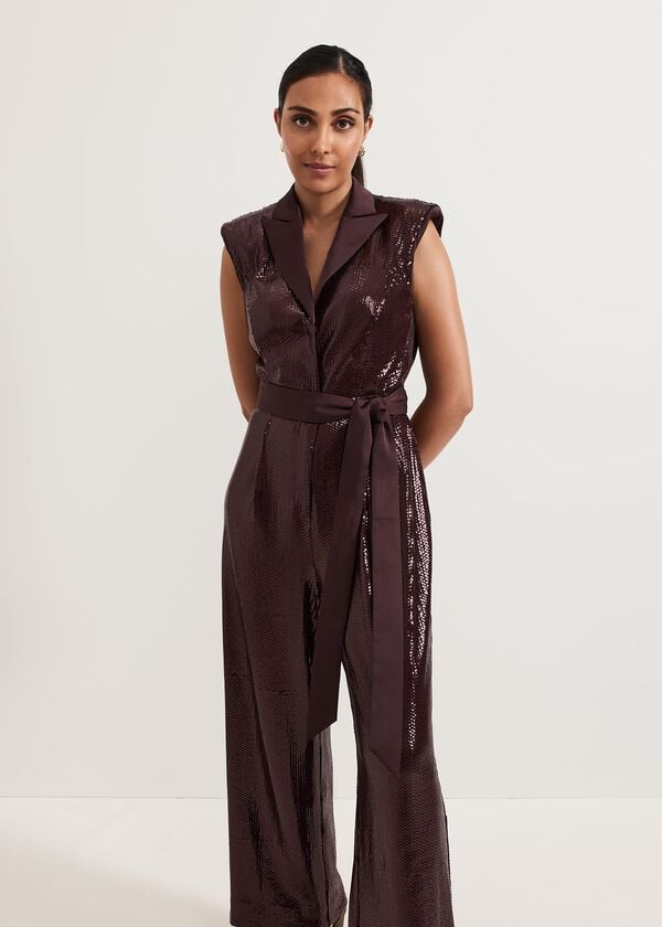 Phase Eight Petite Ivey Burgundy Sequin Jumpsuit
