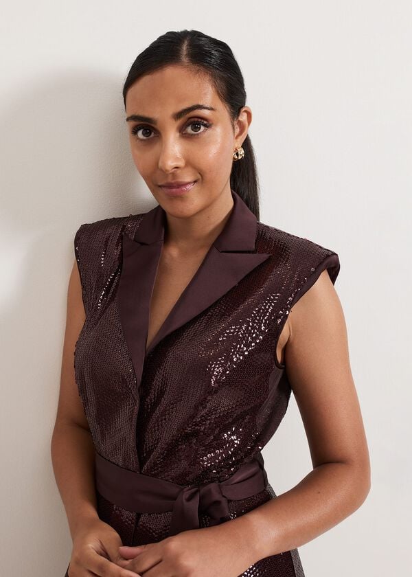 Phase Eight Petite Ivey Burgundy Sequin Jumpsuit