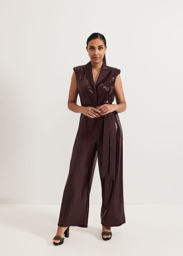 phase eight Petite Ivey Burgundy Sequin Jumpsuit