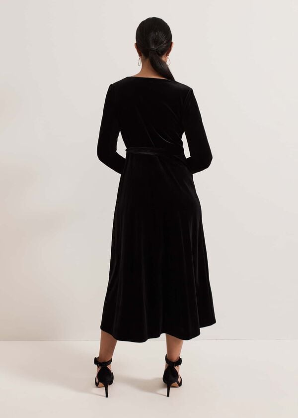 Phase Eight Petite Julia Black Velvet Wrap Dress