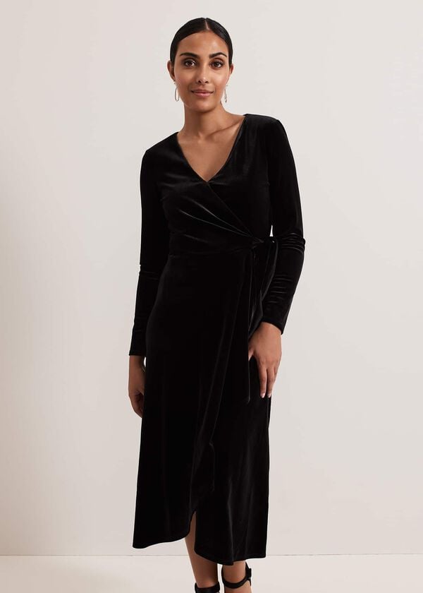 Phase Eight Petite Julia Black Velvet Wrap Dress