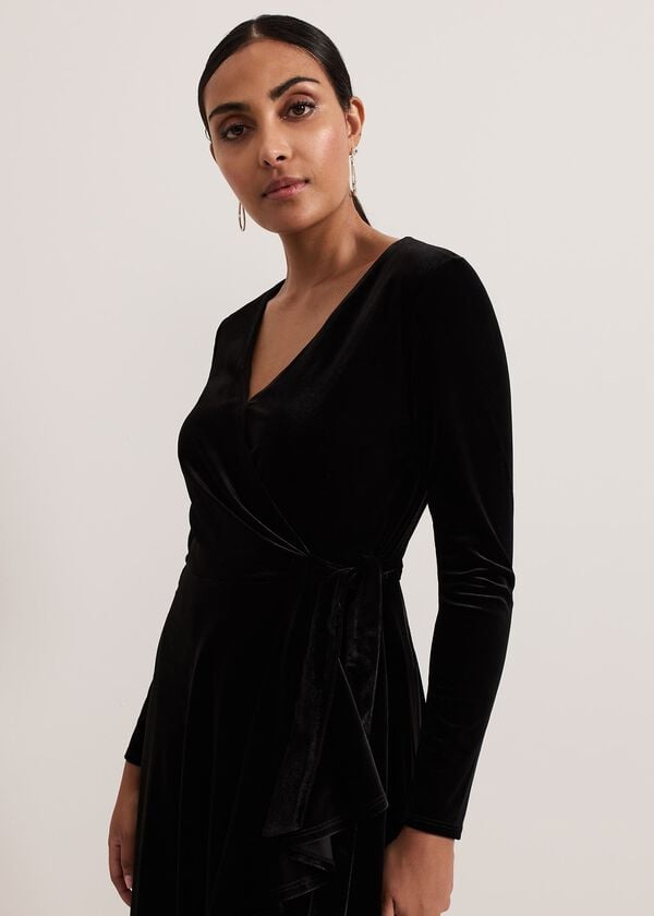 Phase Eight Petite Julia Black Velvet Wrap Dress