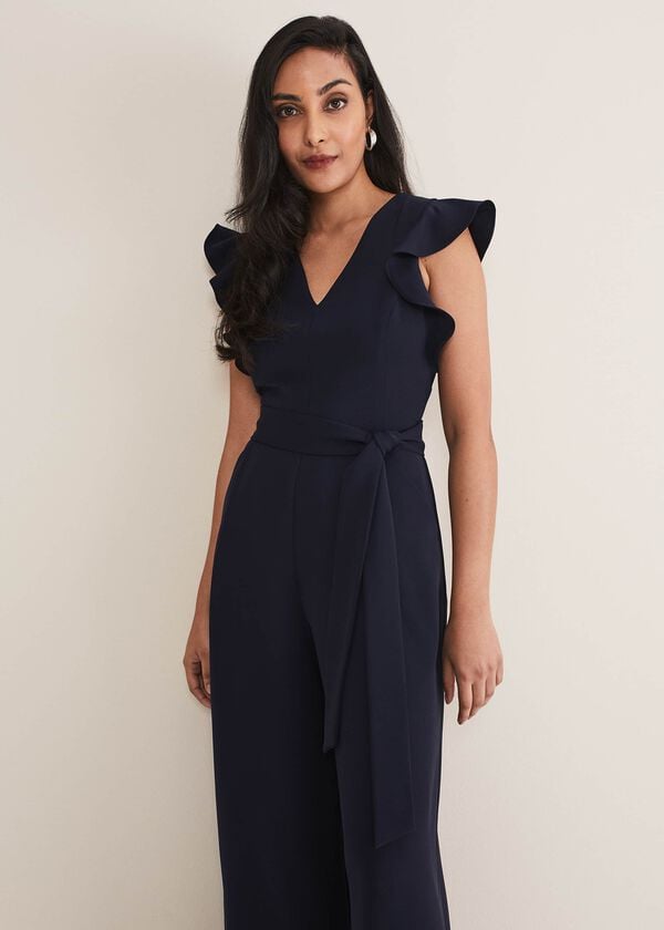 Phase Eight Petite Kallie V Neck Frill Jumpsuit