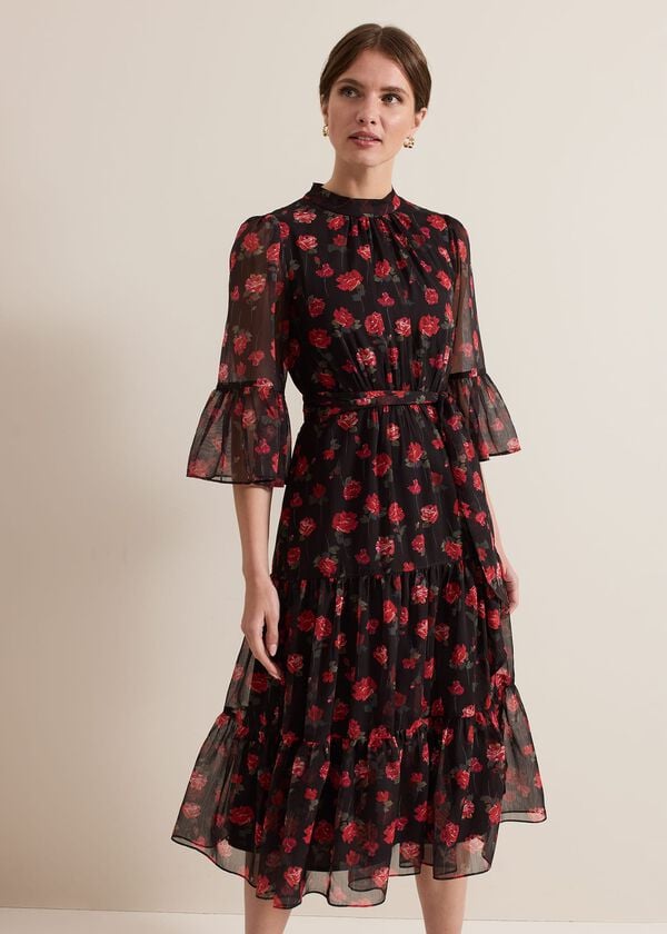 Phase Eight Petite Lela Floral Textured Midi Dress