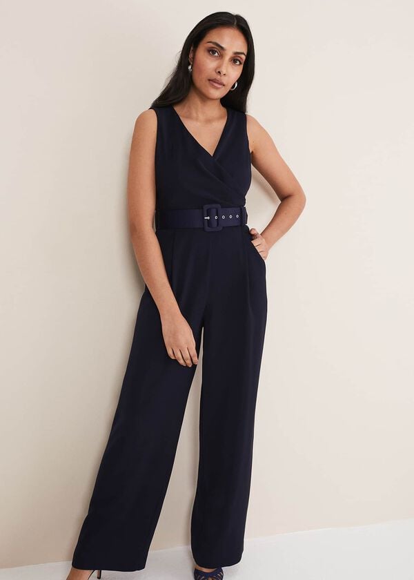 Phase Eight Petite Lissia Navy Wide Leg Jumpsuit