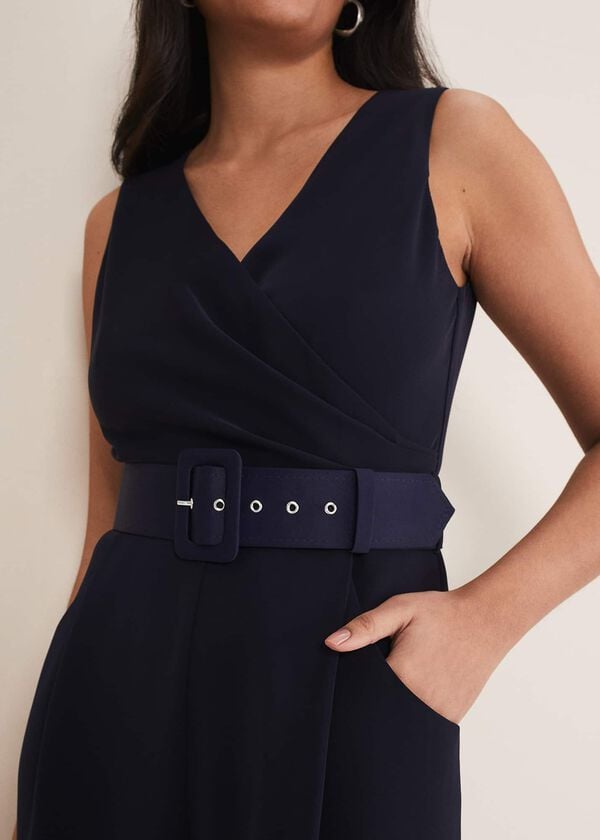 Phase Eight Petite Lissia Navy Wide Leg Jumpsuit