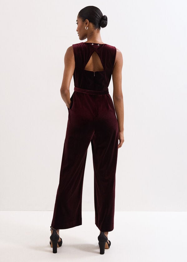 Phase Eight Petite Marta Velvet Burgundy Jumpsuit