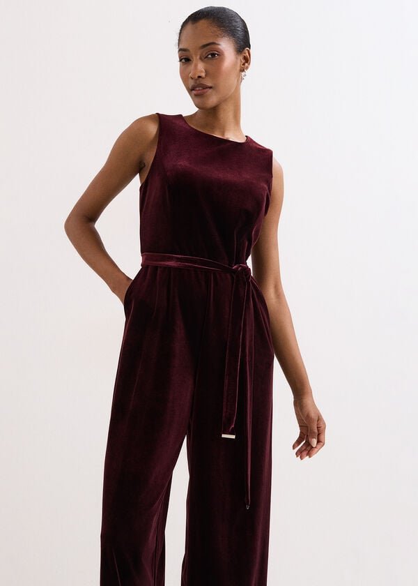 Phase Eight Petite Marta Velvet Burgundy Jumpsuit