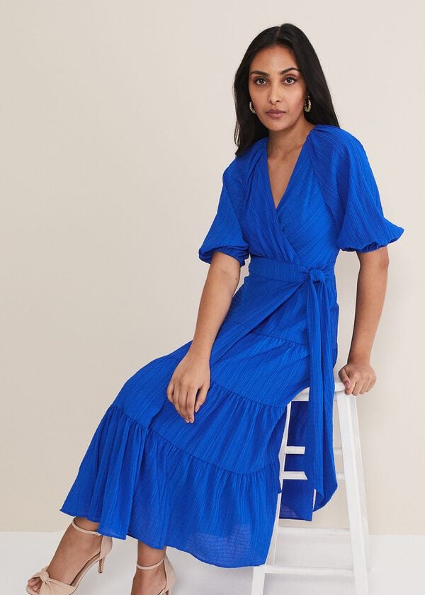 phase eight Petite Morven Blue Wrap Midi Dress