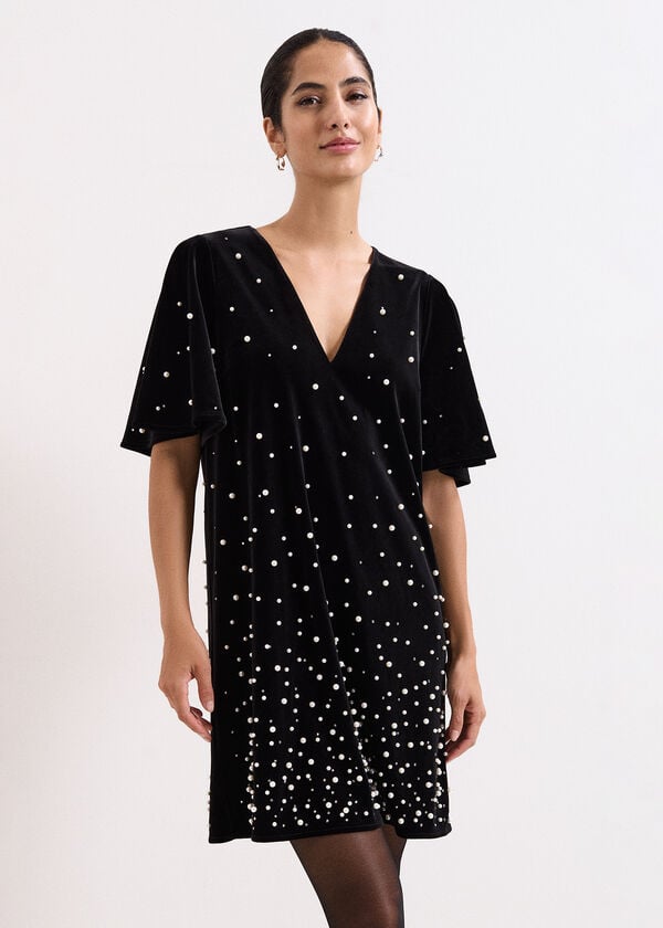 Phase Eight Petite Pennie Velvet Pearl Dress