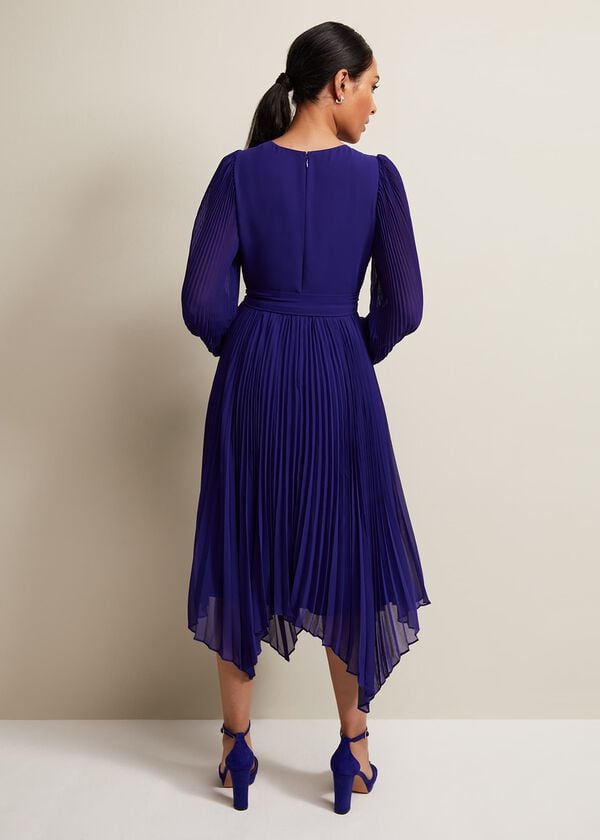 Phase Eight Petite Petra Blue Pleated Midi Dress
