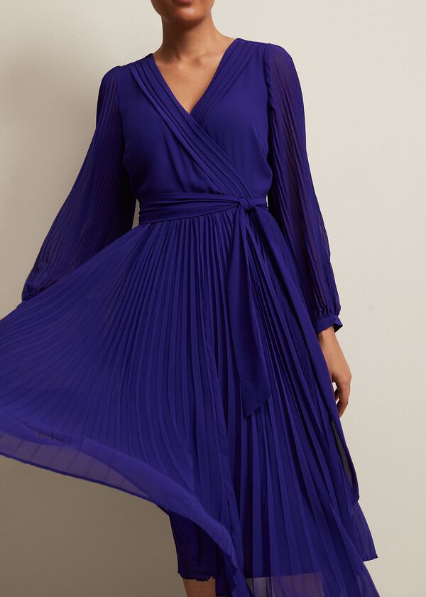 Phase Eight Petite Petra Blue Pleated Midi Dress