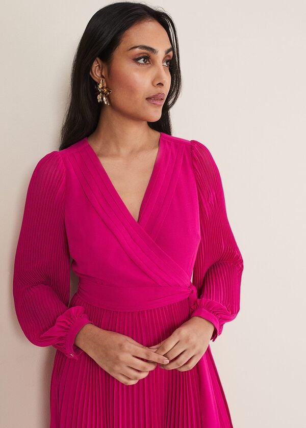 Phase Eight Petite Petra Wrap Pleated Midi Dress