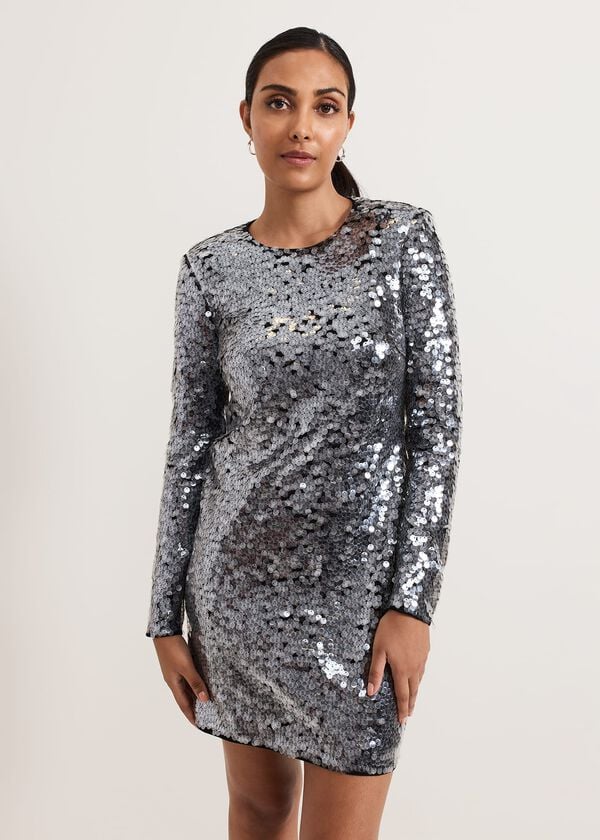 phase eight Petite Rhia Silver Sequin Mini Dress