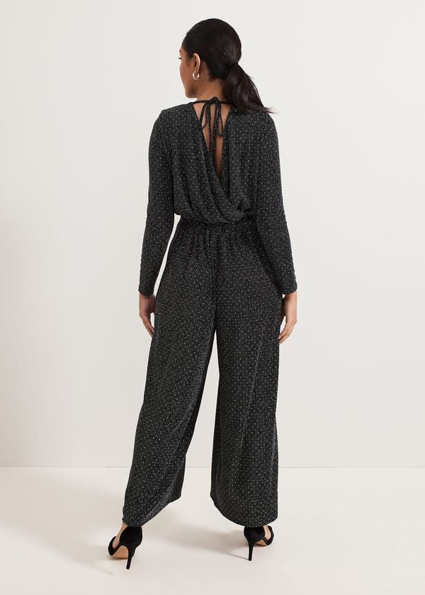 Phase Eight Petite Sasha Black Sparkle Jumpsuit