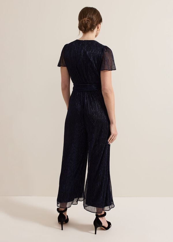 Phase Eight Petite Stella Blue Plisse Jumpsuit