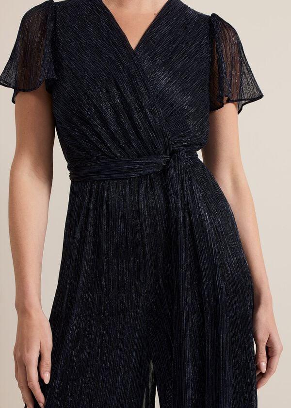 Phase Eight Petite Stella Blue Plisse Jumpsuit