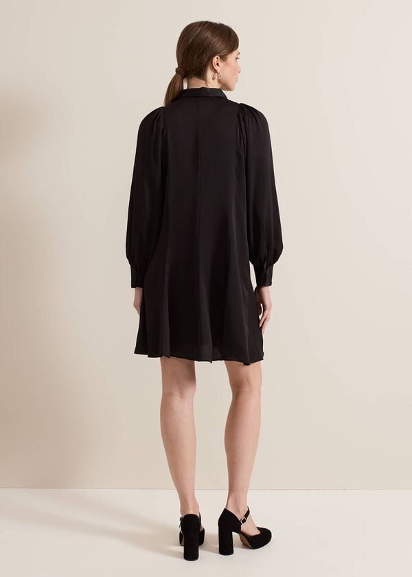 Phase Eight Petite Tila Black Satin Shirt Dress