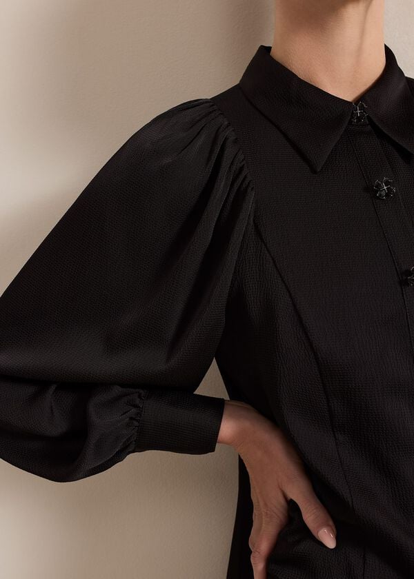 Phase Eight Petite Tila Black Satin Shirt Dress