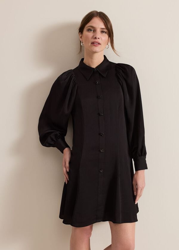 phase eight Petite Tila Black Satin Shirt Dress