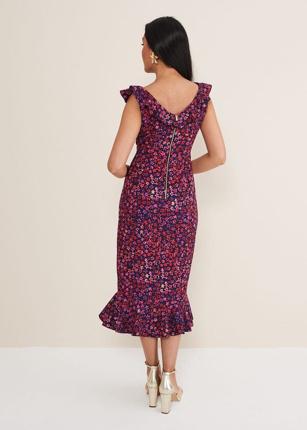 Phase Eight Petite Viola V-Neck Ditsy Frill Dress