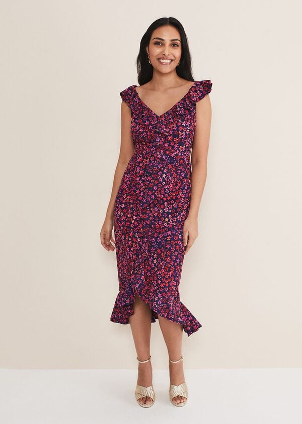 Phase Eight Petite Viola V-Neck Ditsy Frill Dress