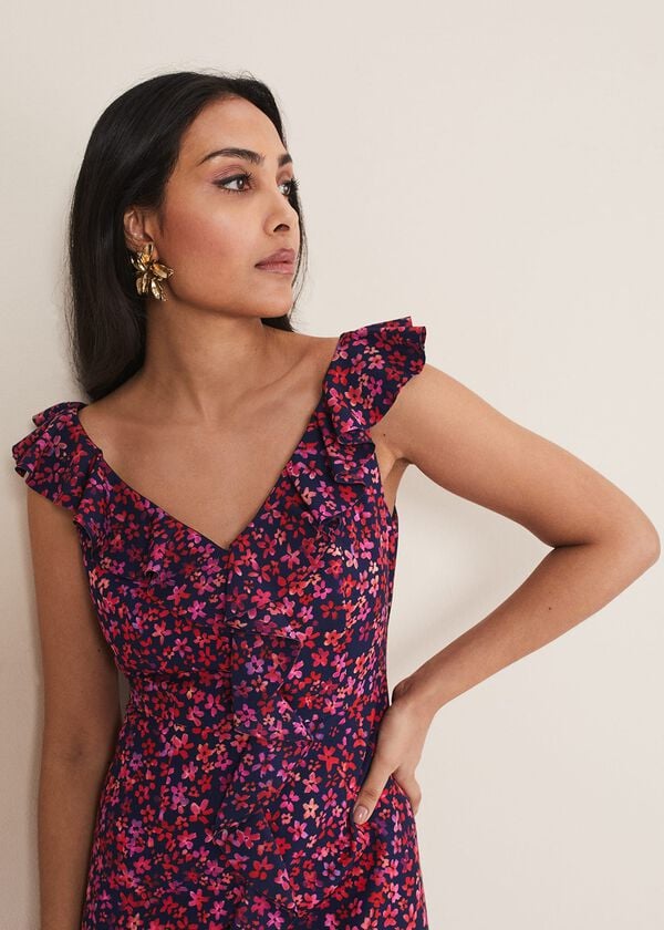 Phase Eight Petite Viola V-Neck Ditsy Frill Dress