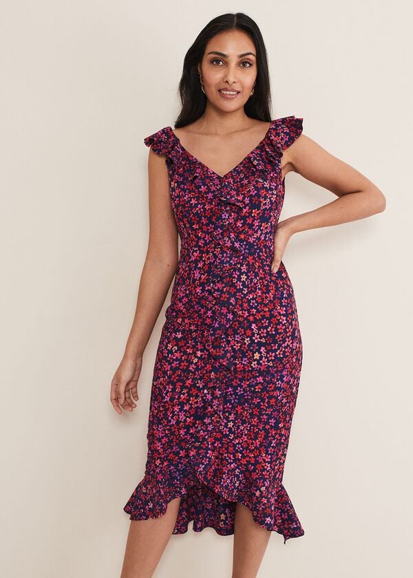 phase eight Petite Viola V-Neck Ditsy Frill Dress
