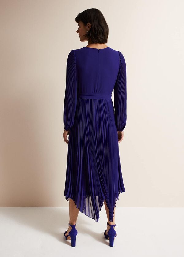 Phase Eight Petra Blue Pleated Midi Dress