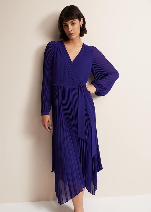 phase eight Petra Blue Pleated Midi Dress