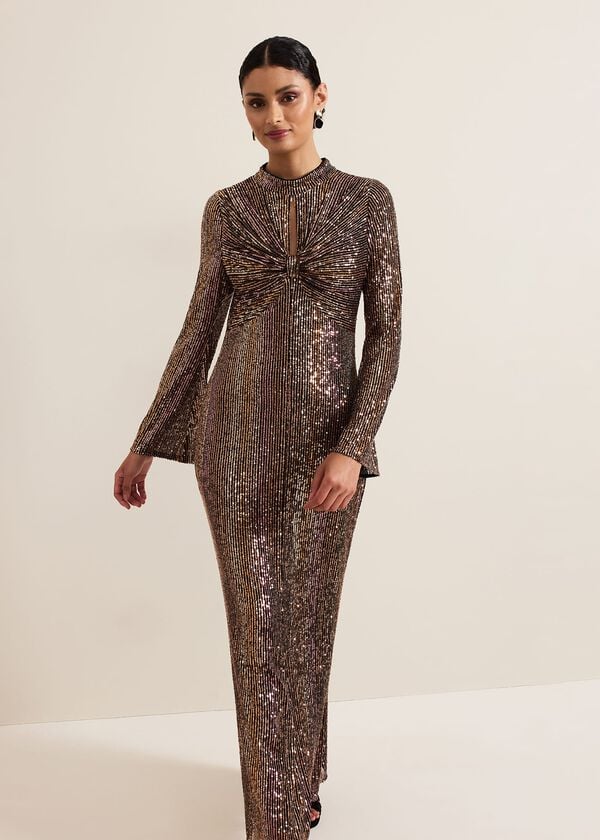 Phase Eight Renila Sequin Long Sleeved Maxi Dress