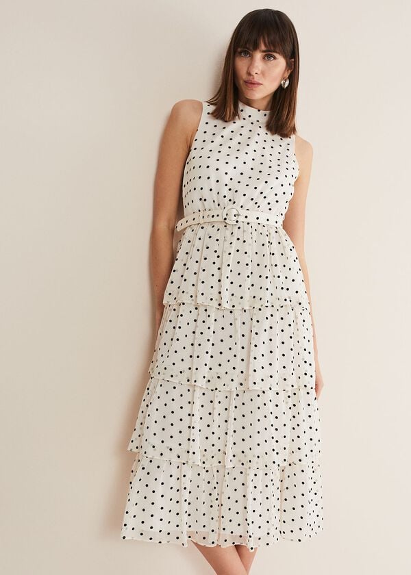 Phase Eight Rita Polka Dot Ruffle Midi Dress