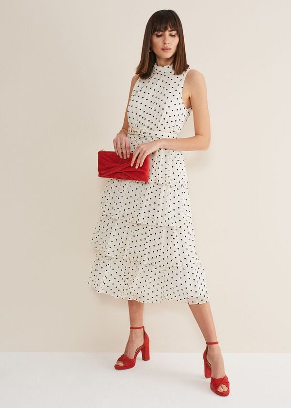 phase eight Rita Polka Dot Ruffle Midi Dress