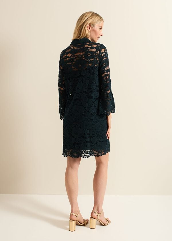 Phase Eight Rojina Teal Lace Shirt Dress